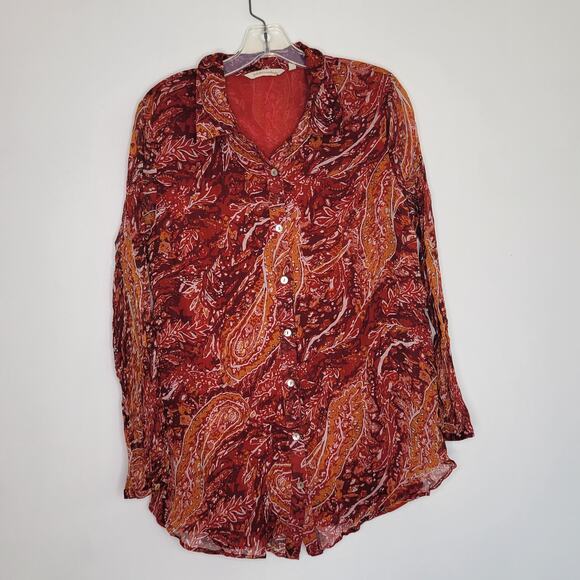 Soft Surroundings Cheyla Tunic Paisley Red Collared Button Front Women Large - Picture 10 of 12